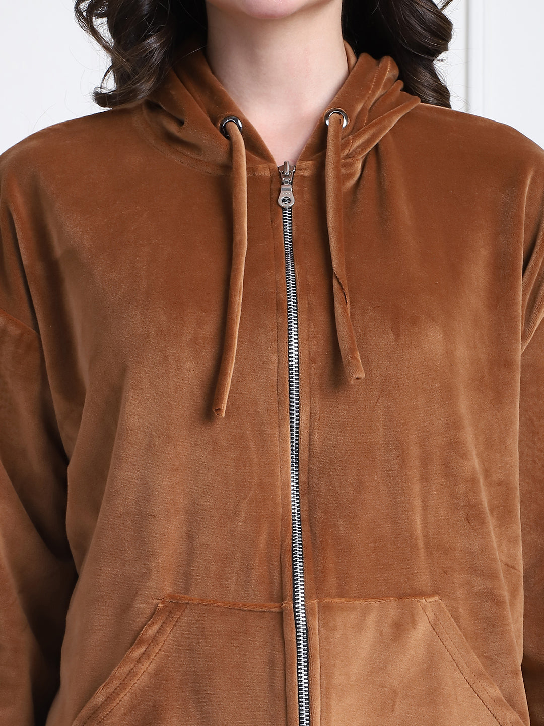 Camel Brown Velvet Hoodie Lounge Set
