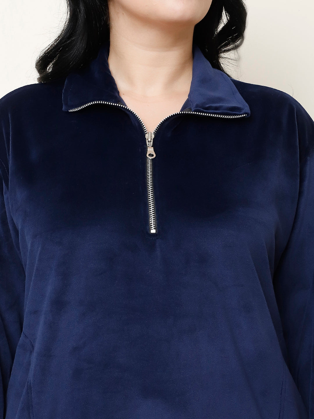 Navy Blue Velvet Zip Lounge Set