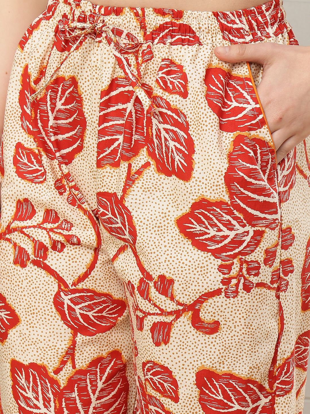 Orange Hibiscus Collar Night Suit