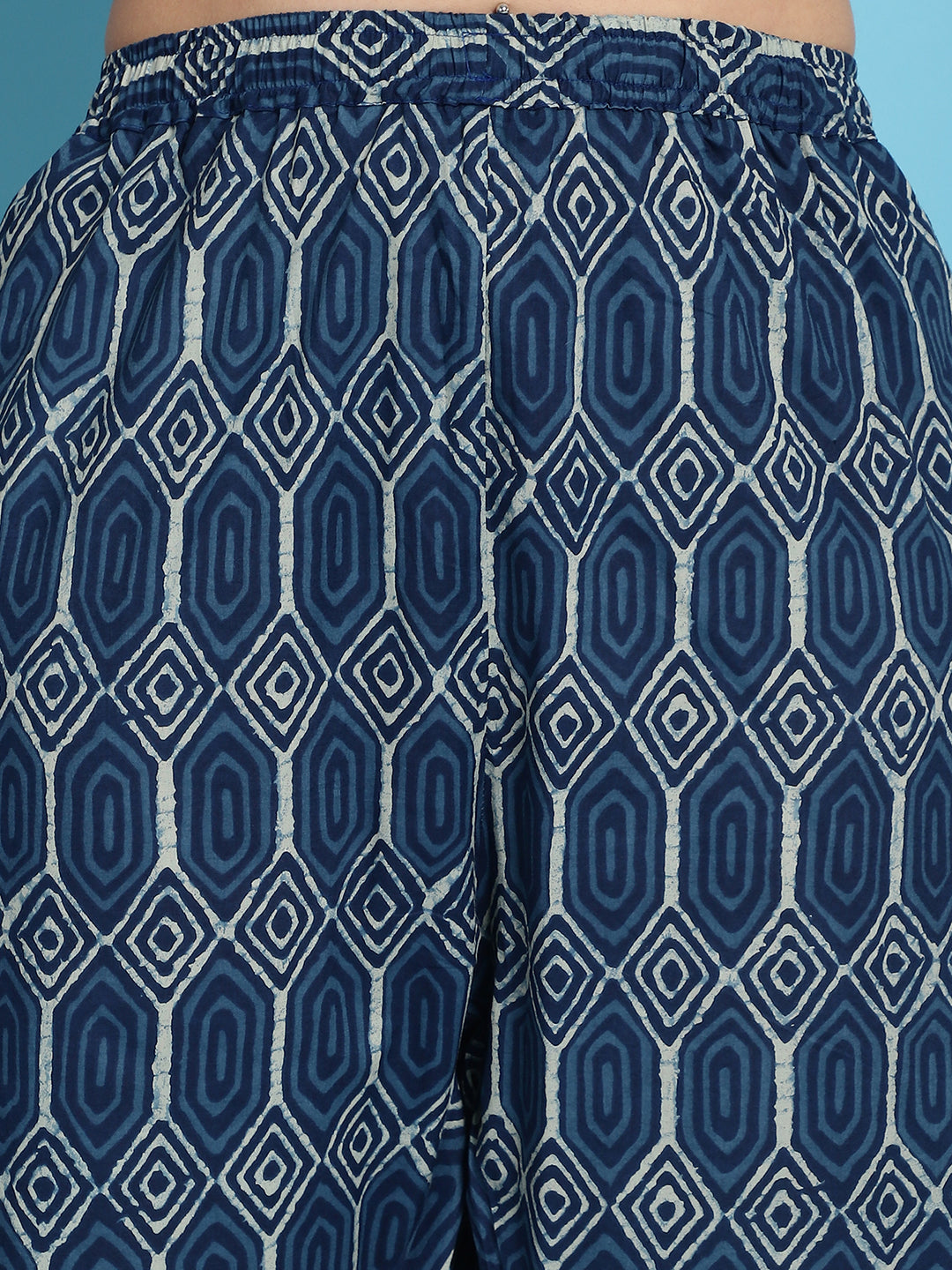Plus Size Indigo Paisley Print Cotton Short Kurta With Pant Set