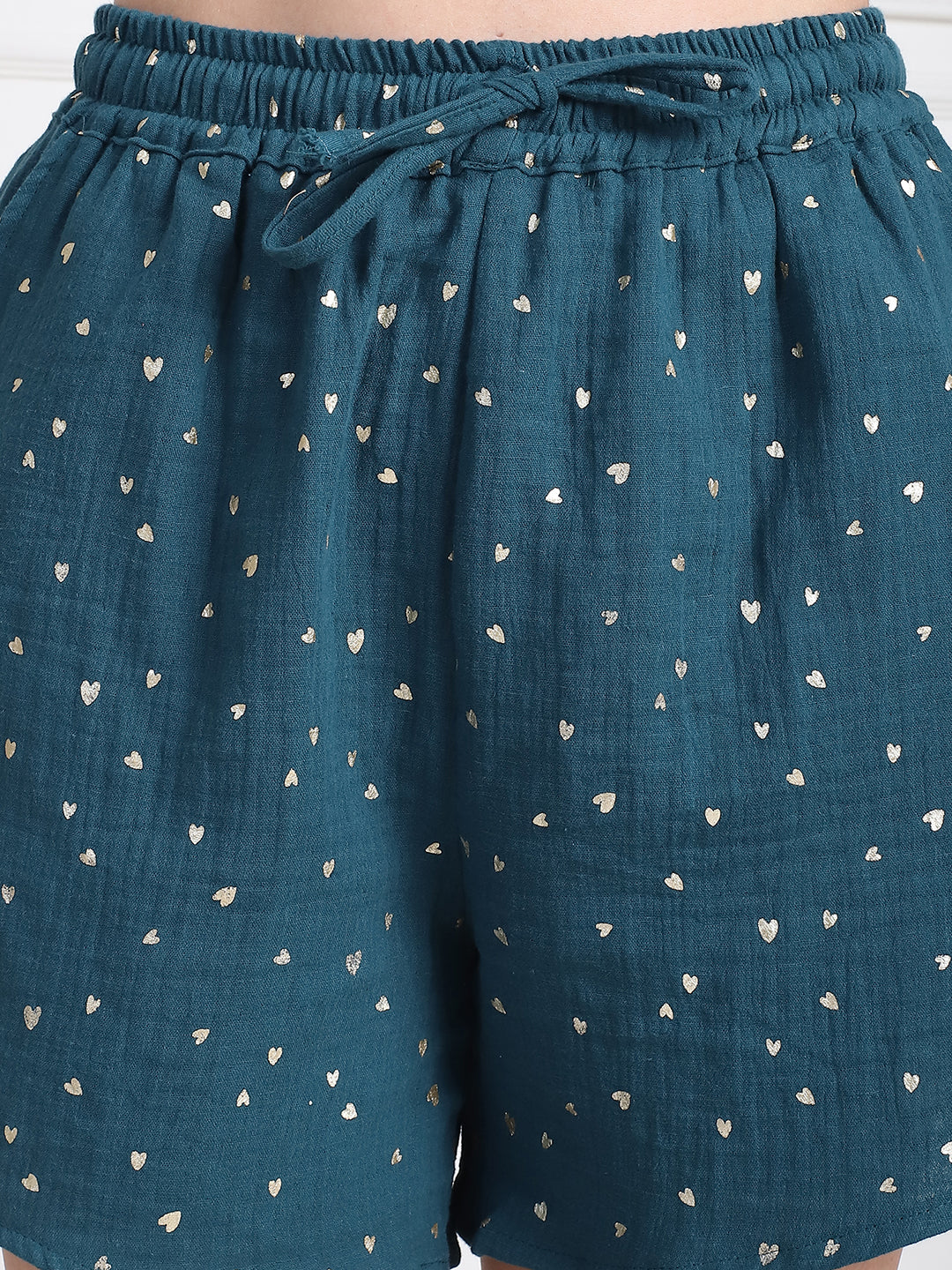 Dark Green Foil Print and Shorts Set