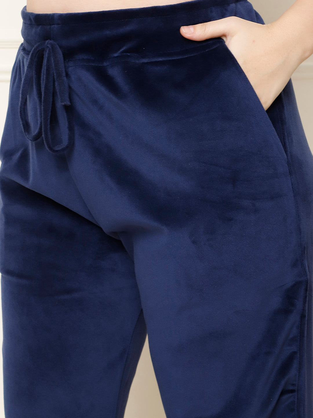 Navy Blue Velvet Hoodie Lounge Set