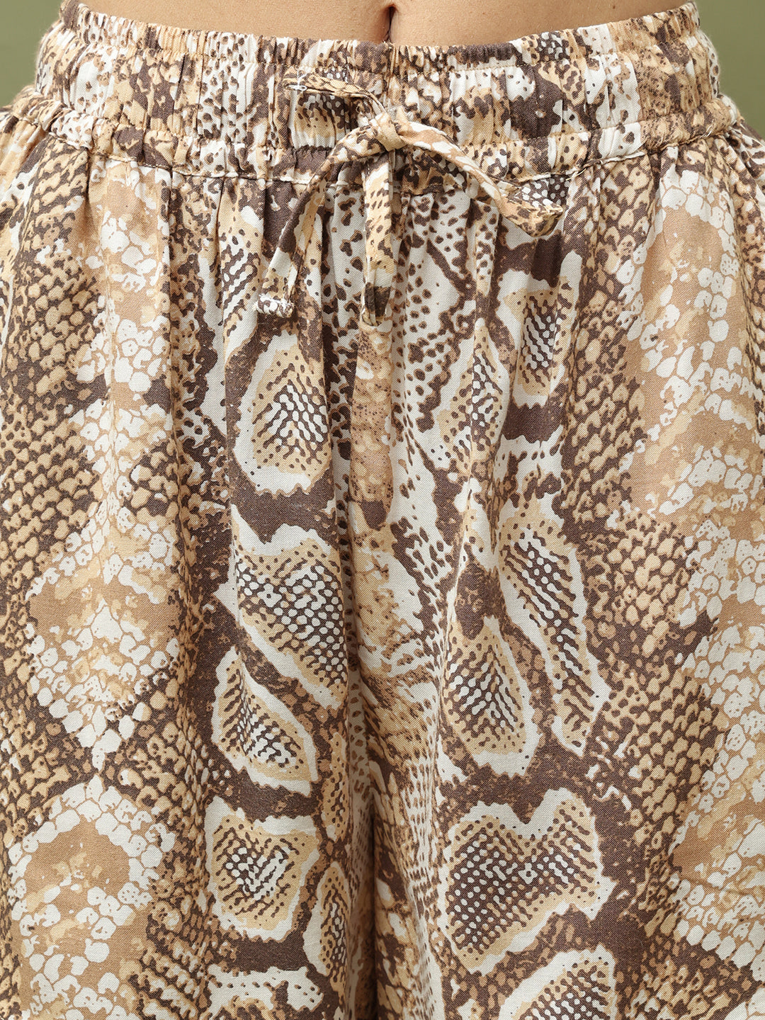 Beige Printed Top And Shorts Set