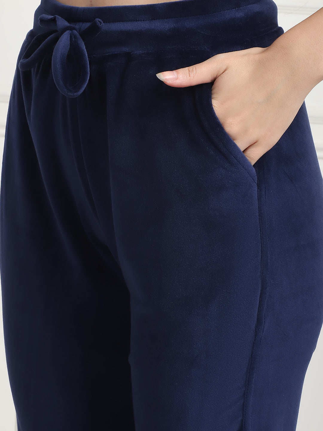 Navy Blue Velvet Hoodie Lounge Set
