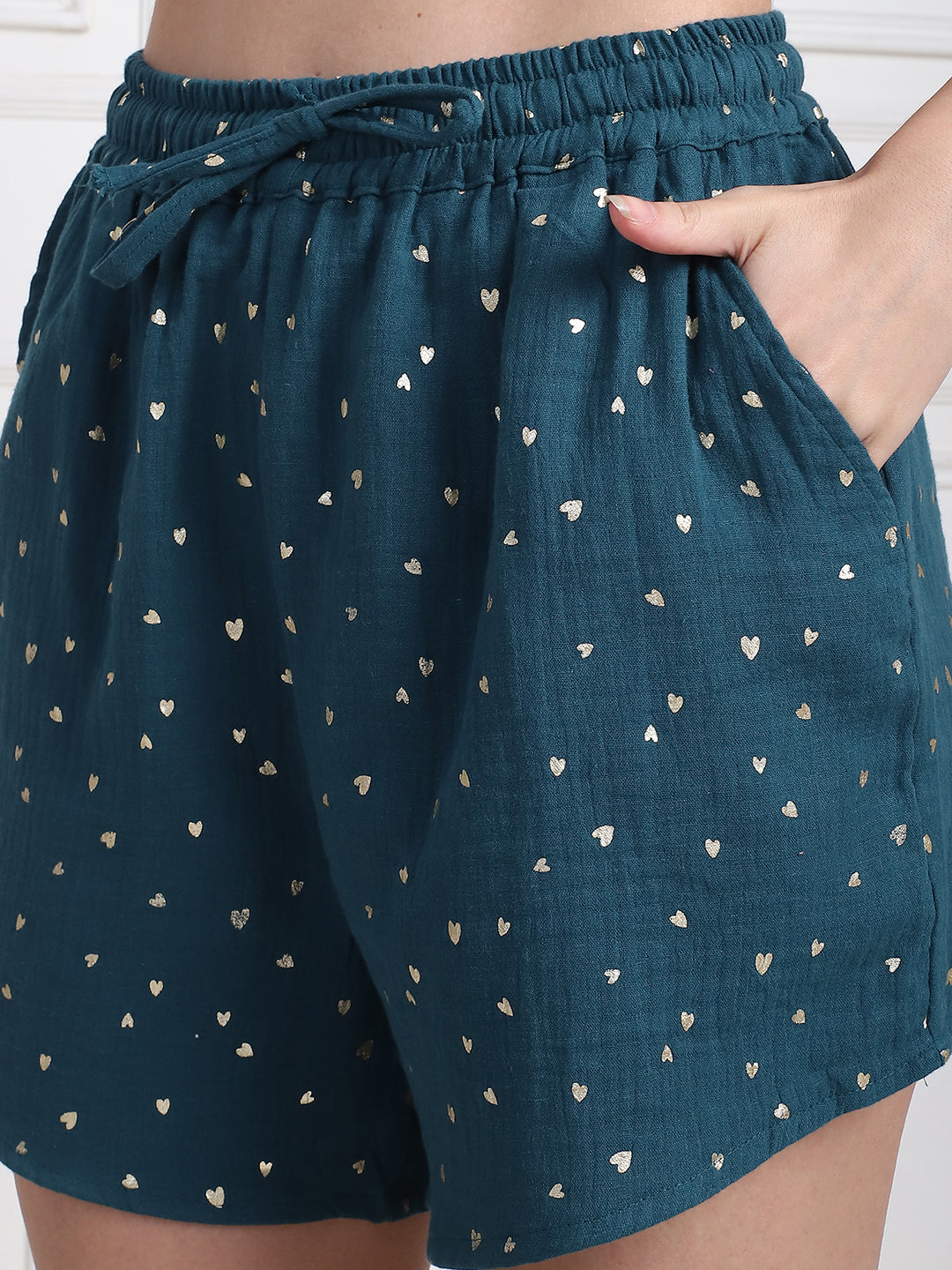 Dark Green Foil Print and Shorts Set