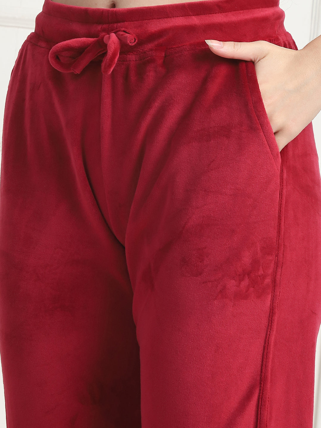 Maroon Velvet Hoodie Lounge Set