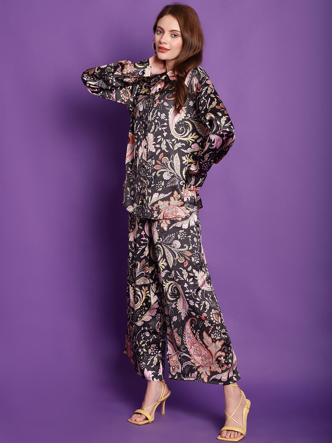 Black Paisley Satin Co-Ord Set