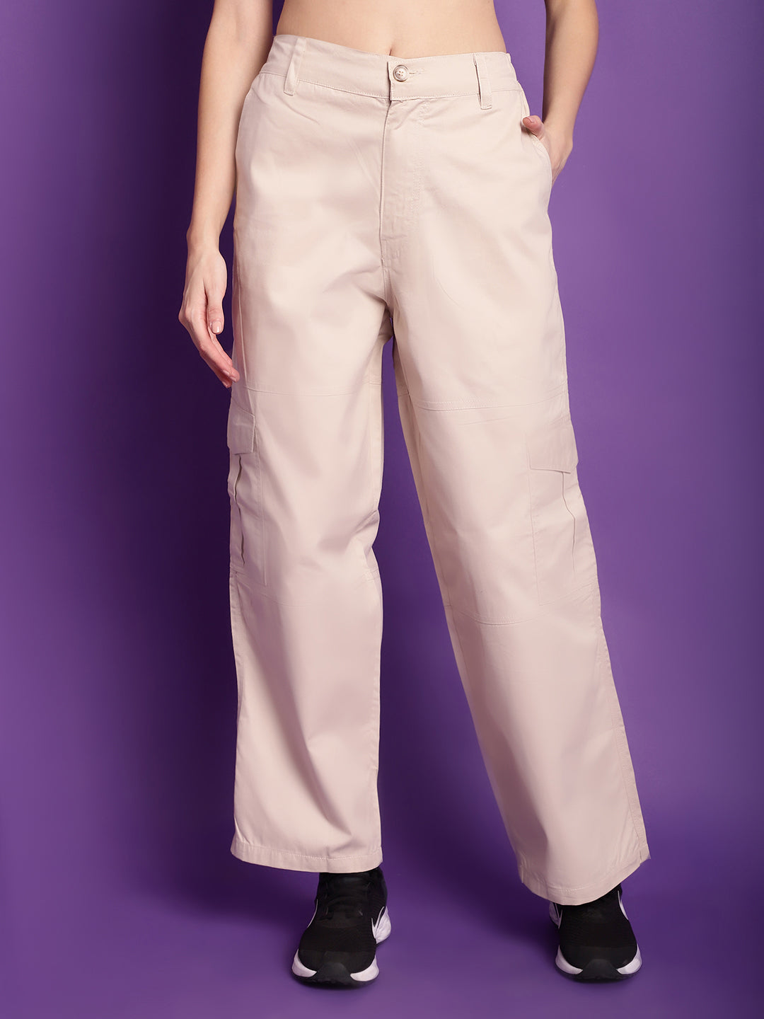 Cream High-Rise Utility Cargos