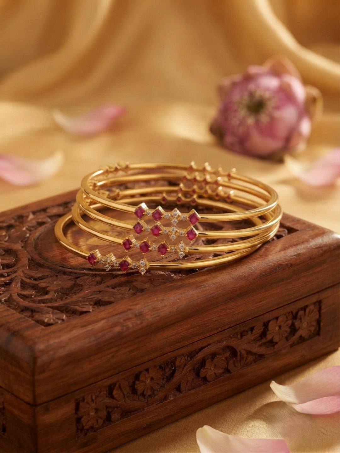 Rajwadi Gold-Plated AD & Cubic Zirconia Stone-Studded Premium Bangles- Set of 4