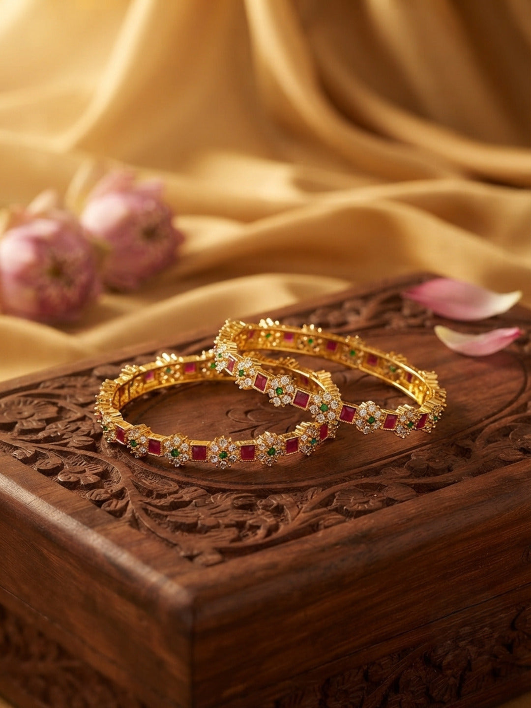 Nizam Gold-Plated AD & Cubic Zirconia Stone-Studded Premium Bangles- Set of 2