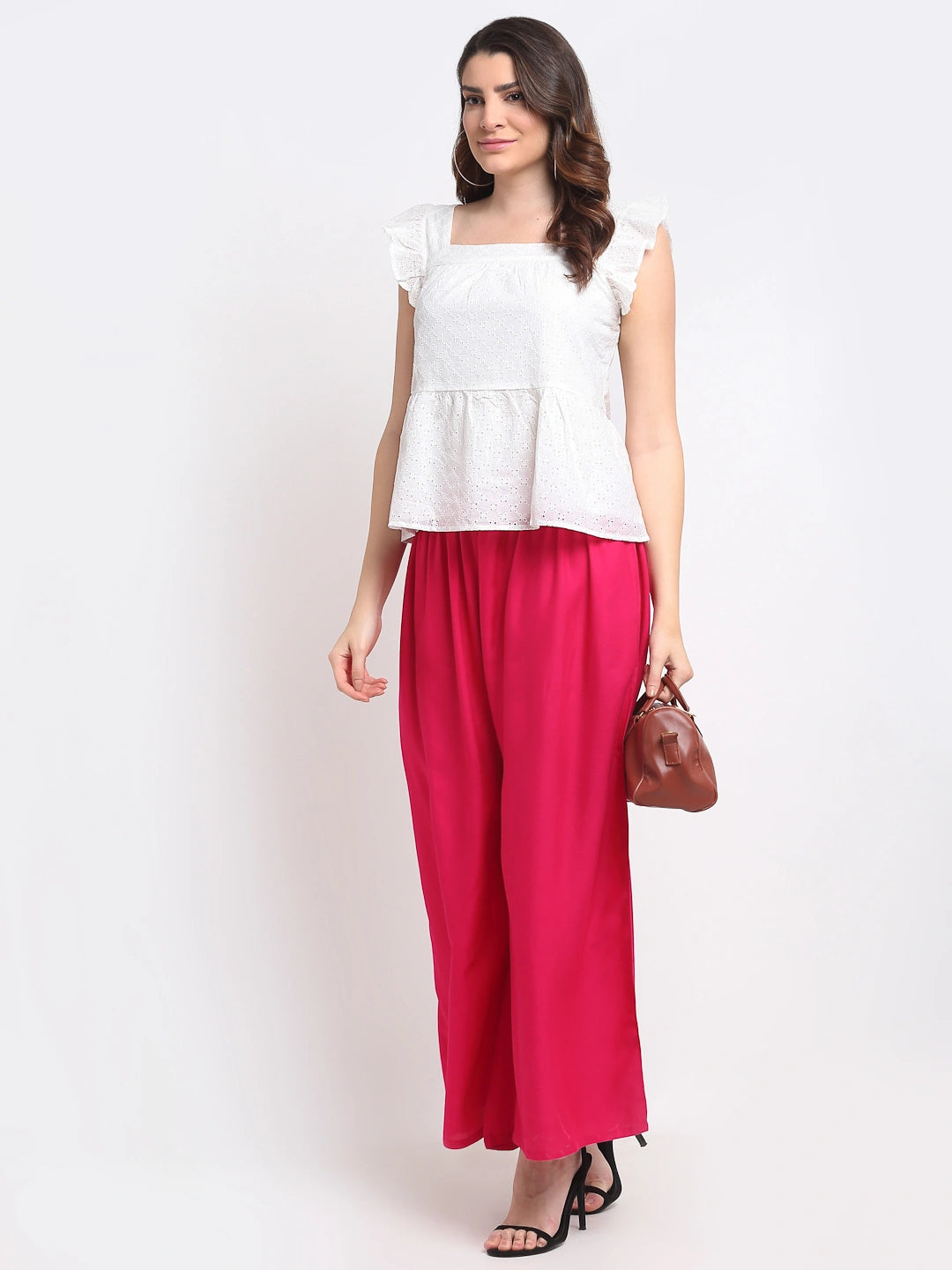 Hot Pink Solid Rayon Pocket Palazzo