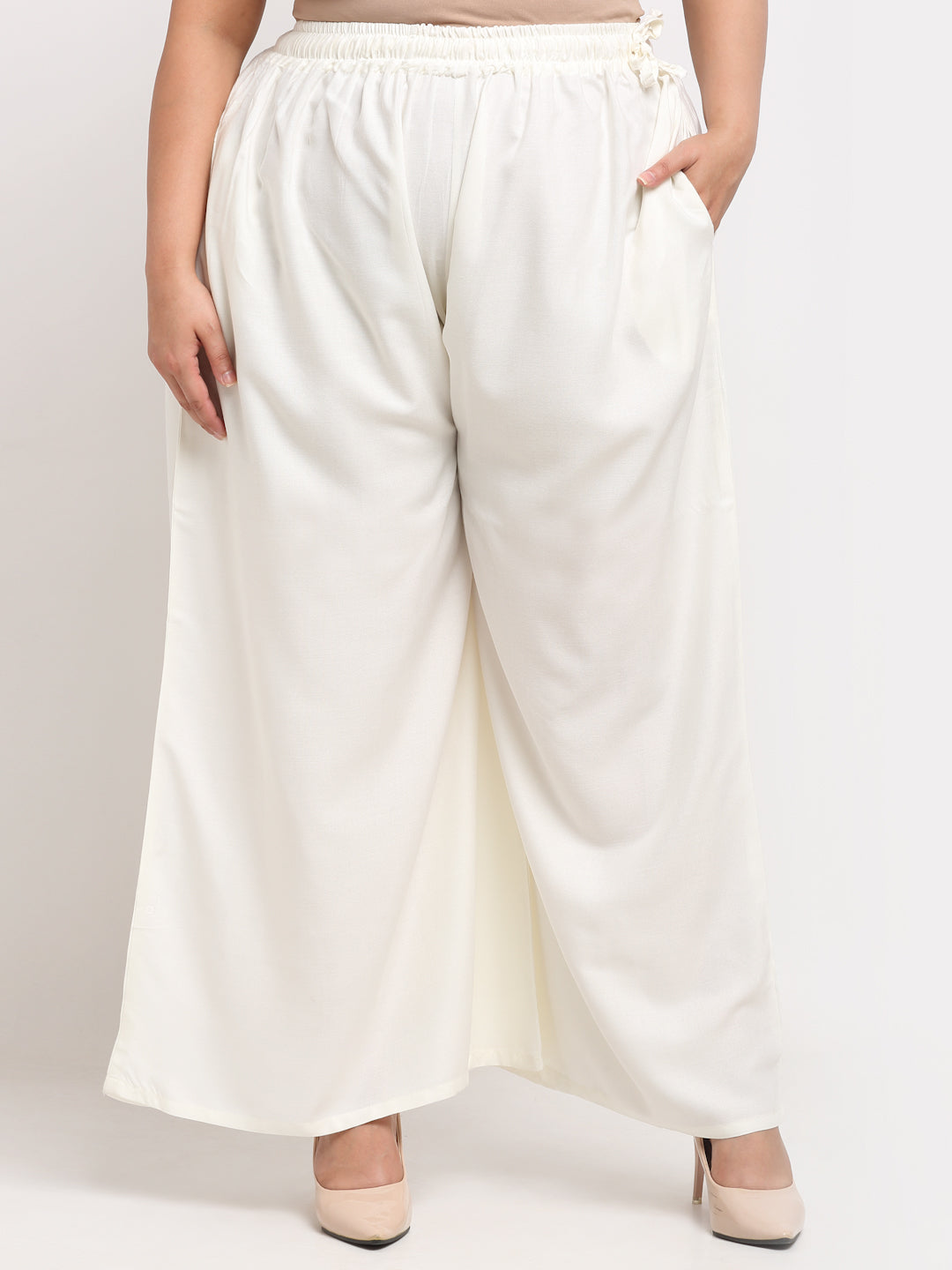 Off White Rayon Pocket Plus Palazzo