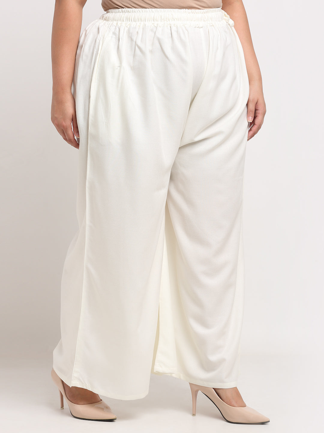 Off White Rayon Pocket Plus Palazzo