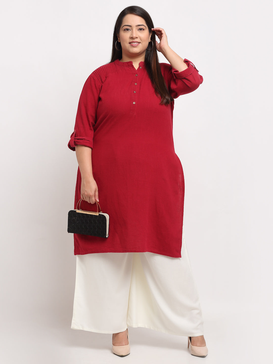 Off White Rayon Pocket Plus Palazzo