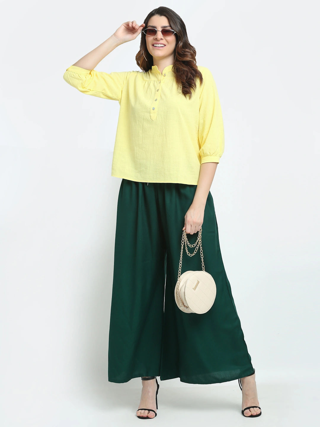 Dark Green Solid Rayon Pocket Palazzo