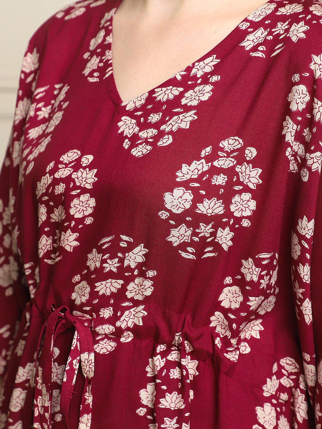 Burgundy Flower Bunch Rayon Kaftan