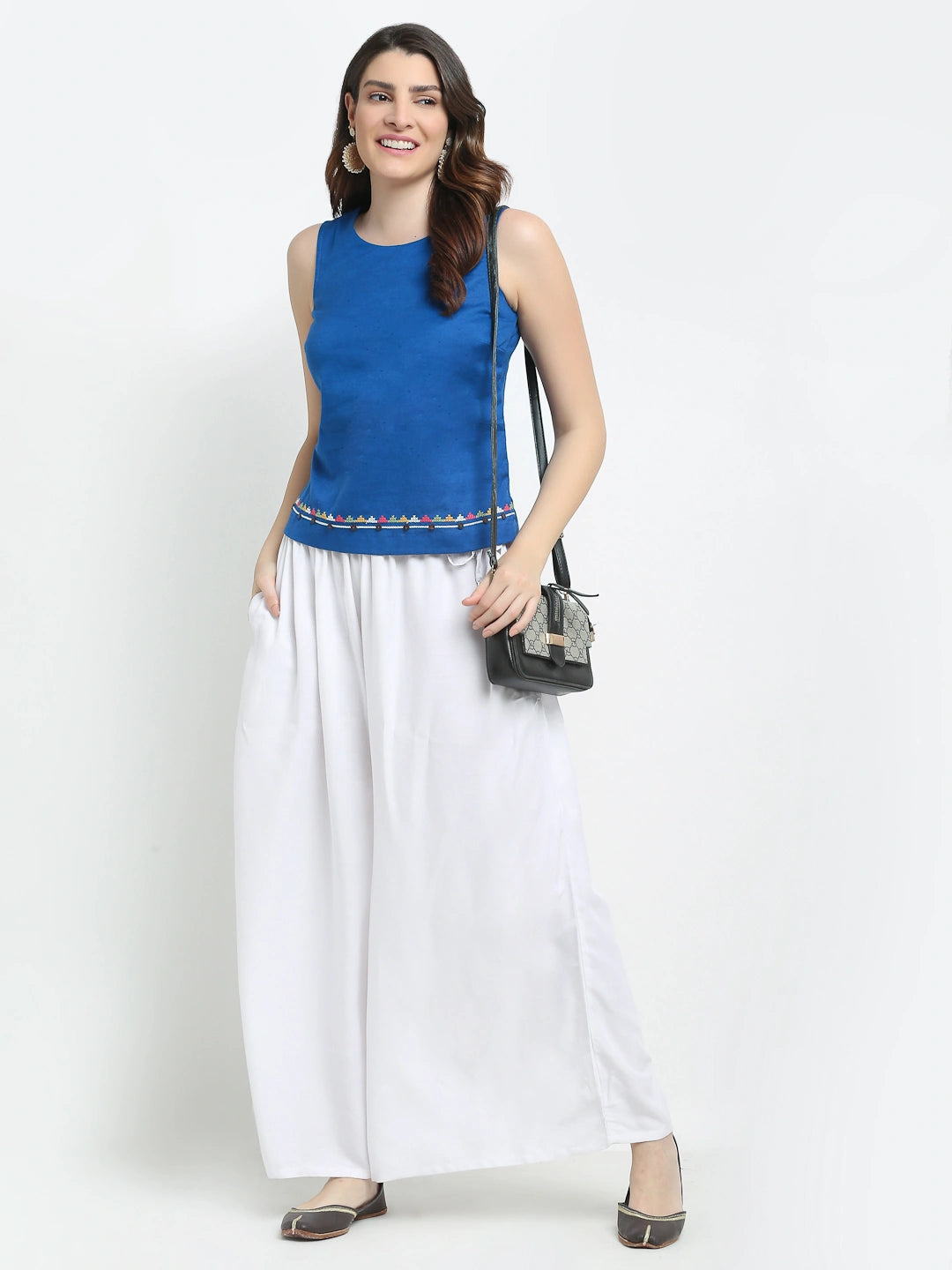 White Solid Rayon Pocket Palazzo