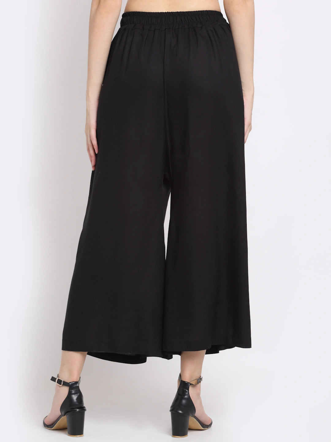 Black Solid Rayon Pocket Palazzo