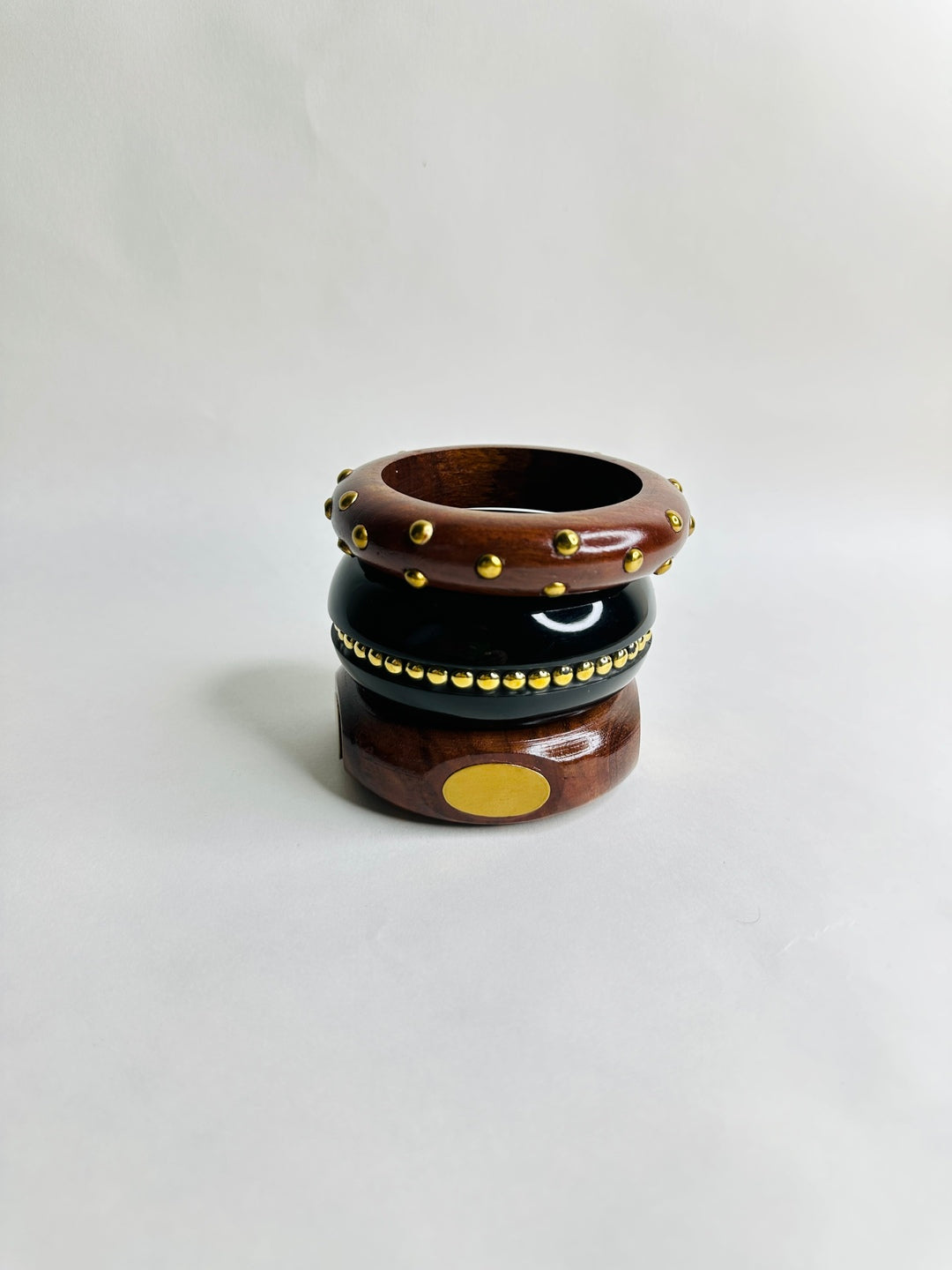 Midnight Timber Resin,Brass & Wood Bangles-Set of 3