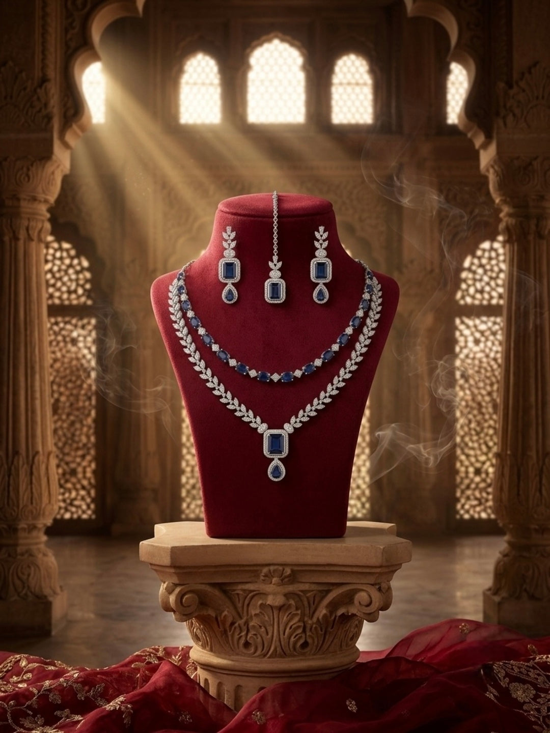 Midnight Elegance Double Layer Jewellery Set with Mangtika