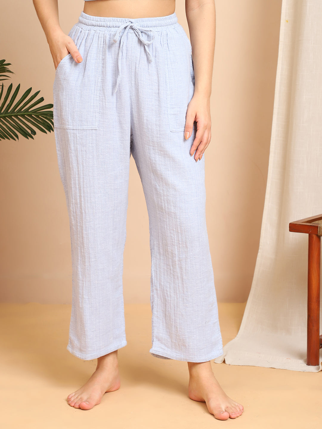 Light Blue Double Cloth Cotton Lounge Pant