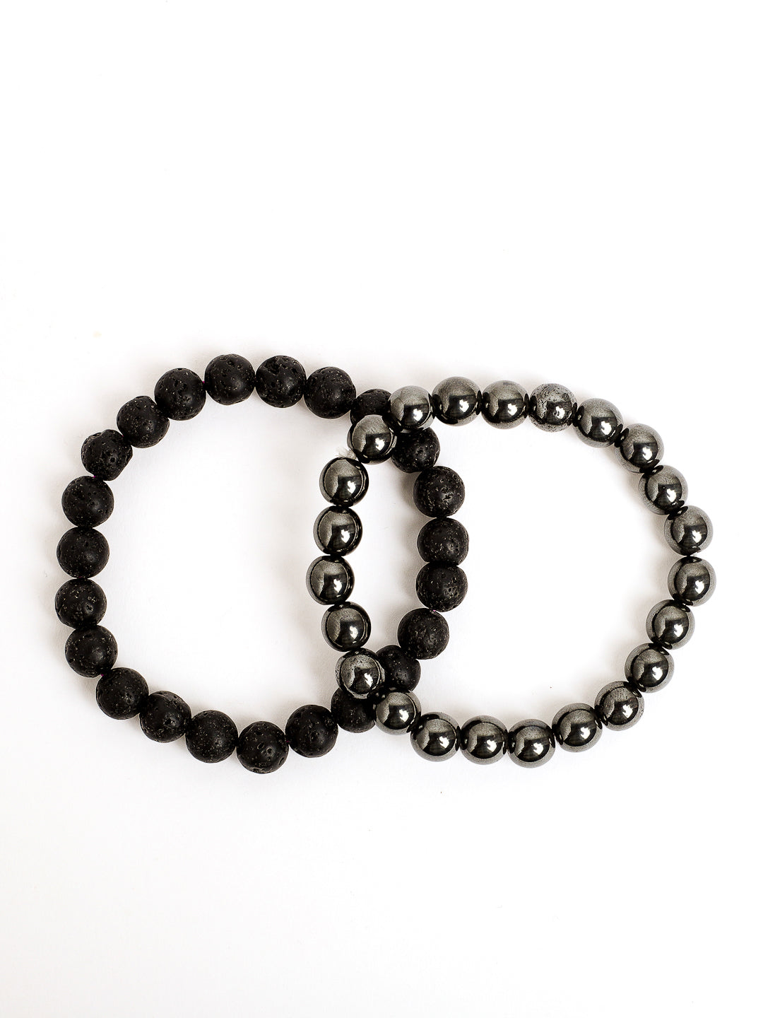 Combo Of Hemetite And Lawa Semi Precious Stone Bracelet