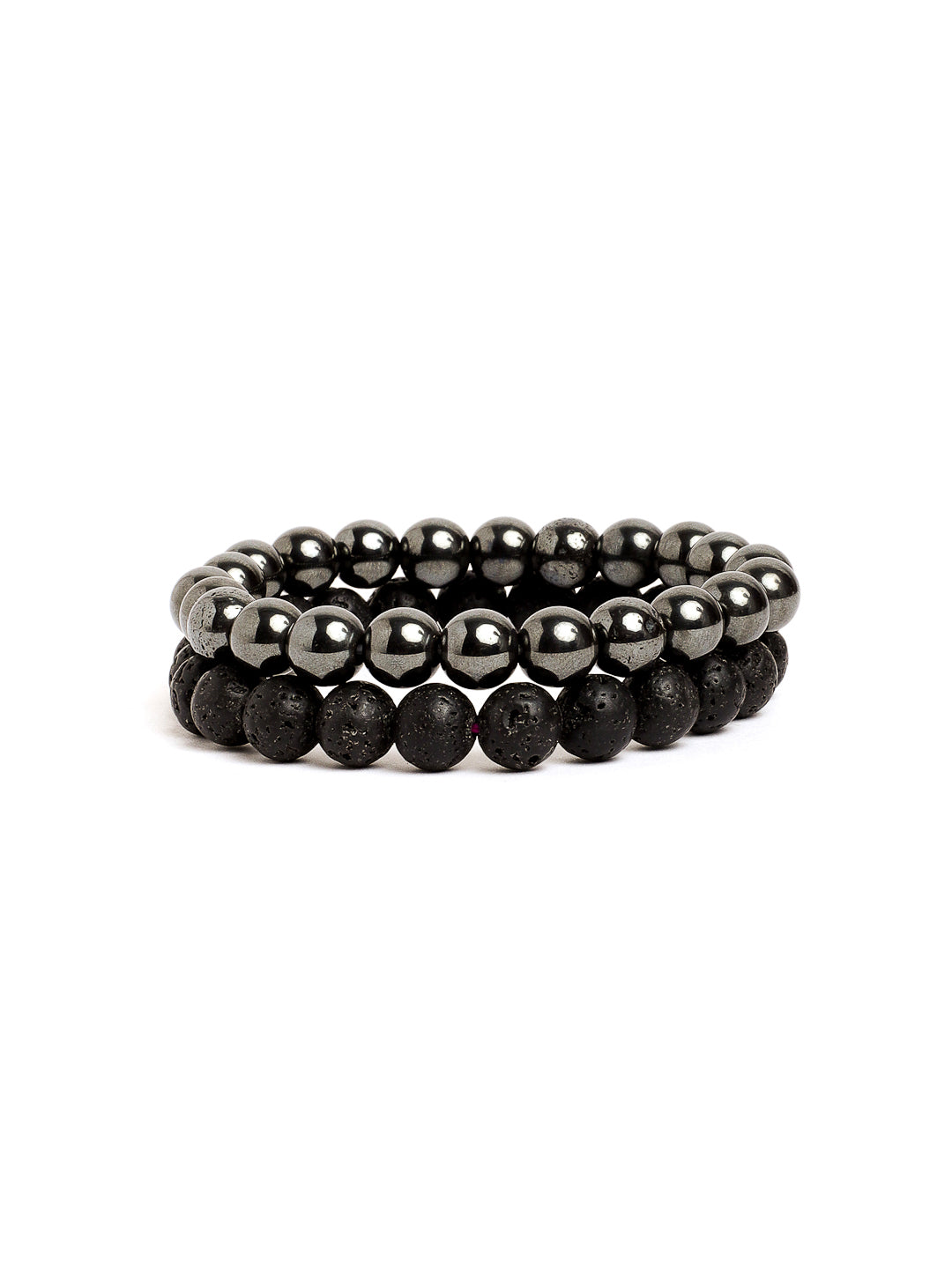 Combo Of Hemetite And Lawa Semi Precious Stone Bracelet