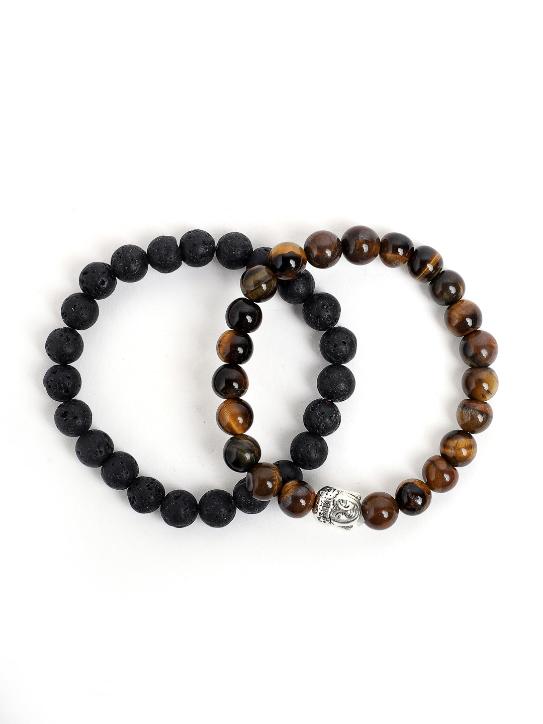 Combo Of Tiger Eye And Lawa Semi Precious Stone Bracelet