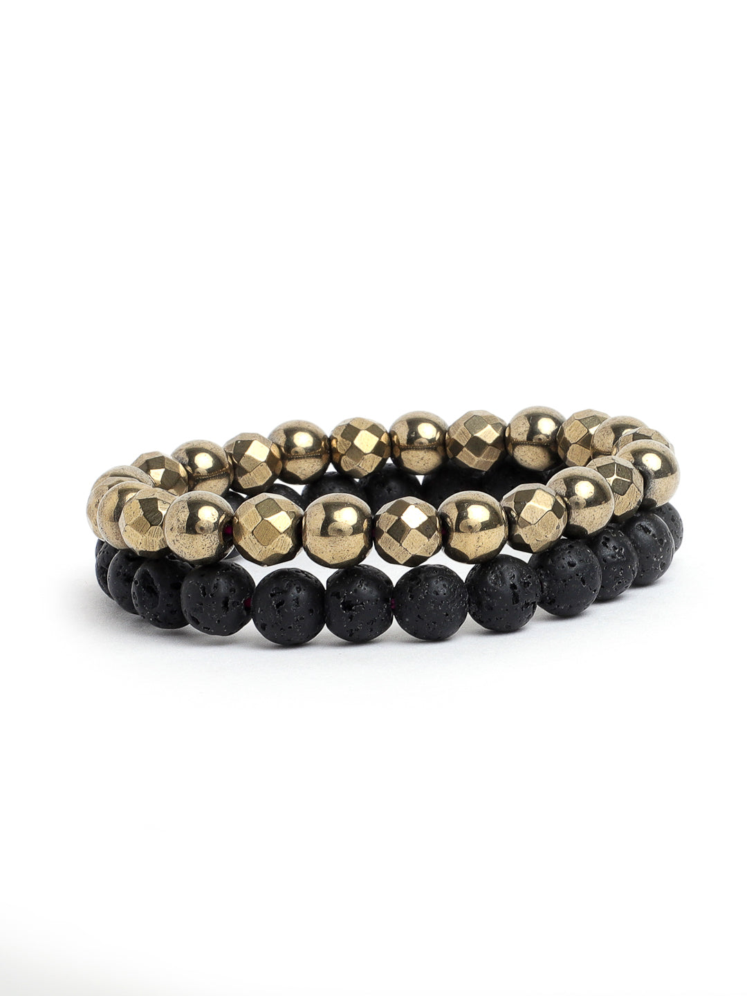 Combo Of Golden Pyrite And Lawa Semi Precious Stone Bracelet