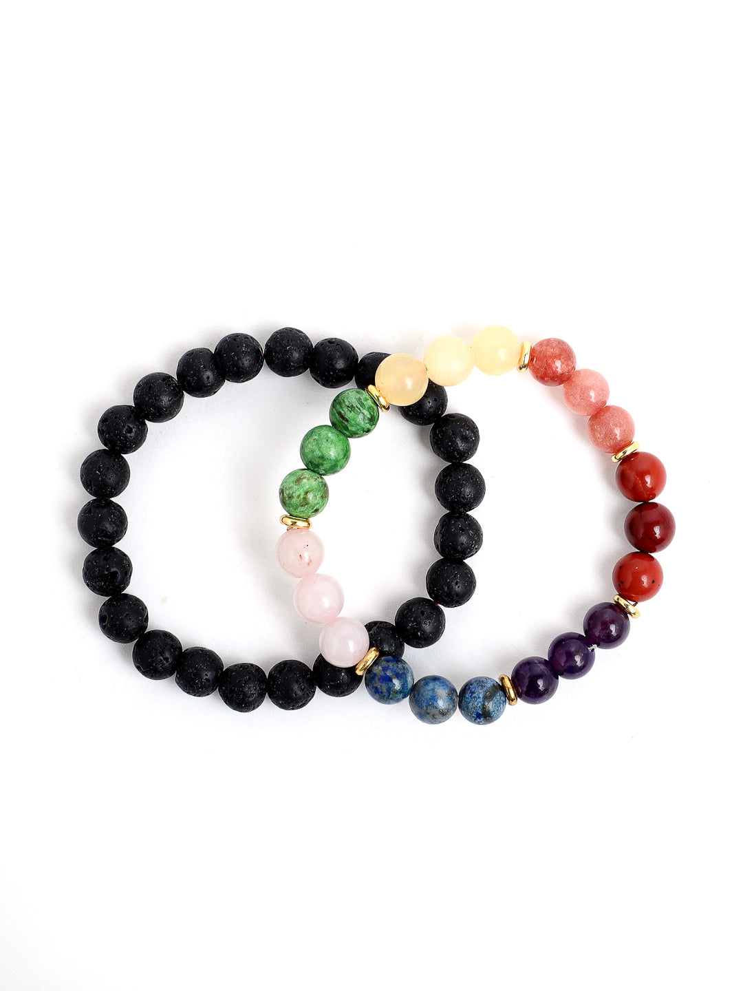 Combo Of Seven Chakra And Lawa Semi Precious Stone Bracelet