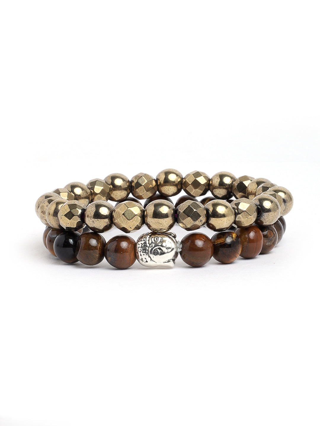 Combo Of Tiger Eye And Golden Pyrite Semi Precious Stone Bracelet