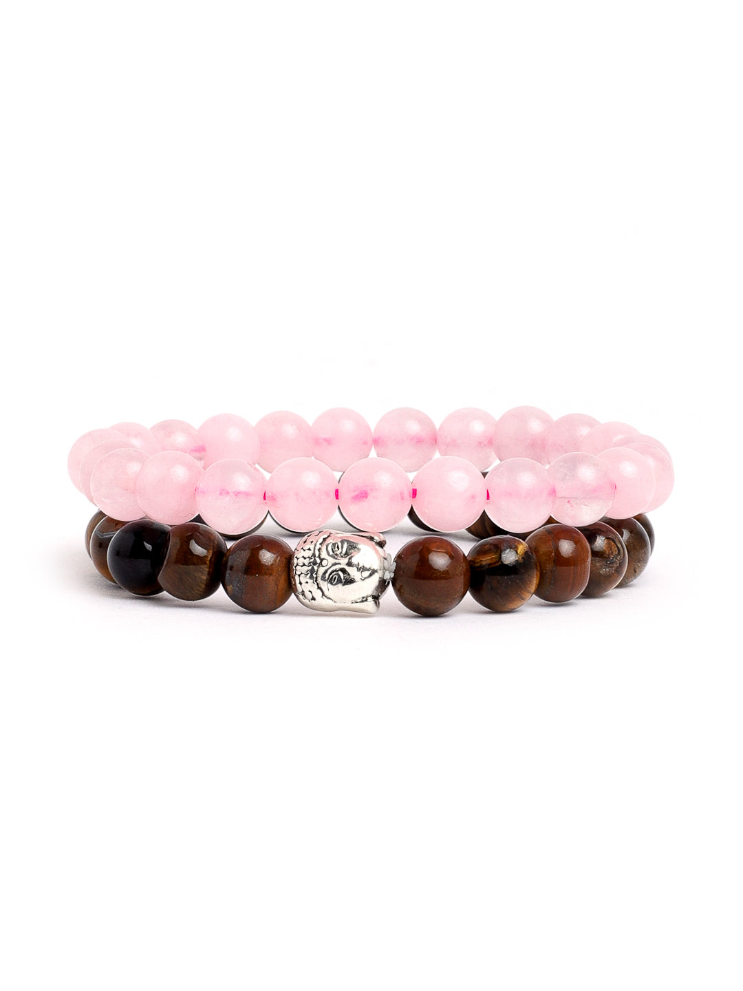 Combo Of Tiger Eye And Rose Quartz Semi Precious Stone Bracelet