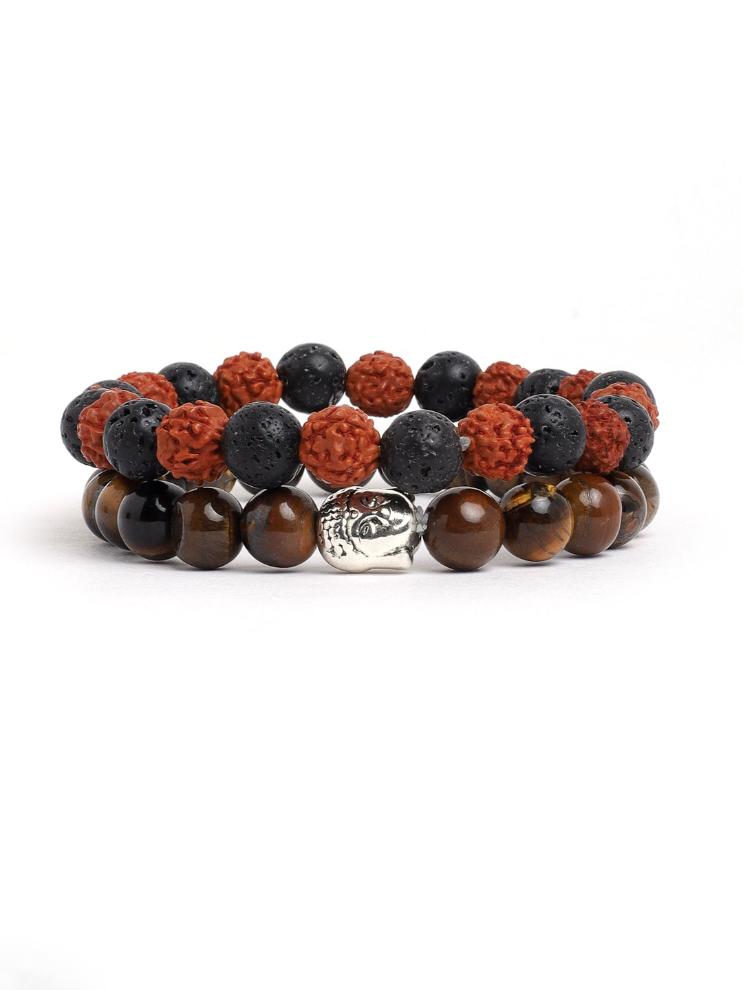 Combo Of Tiger Eye And Lawa Rudraksh Semi Precious Stone Bracelet