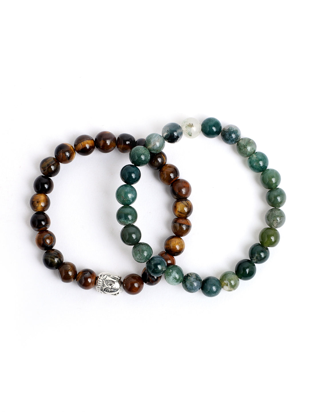 Combo Of Tiger Eye And Mos Agate Semi Precious Stone Bracelet