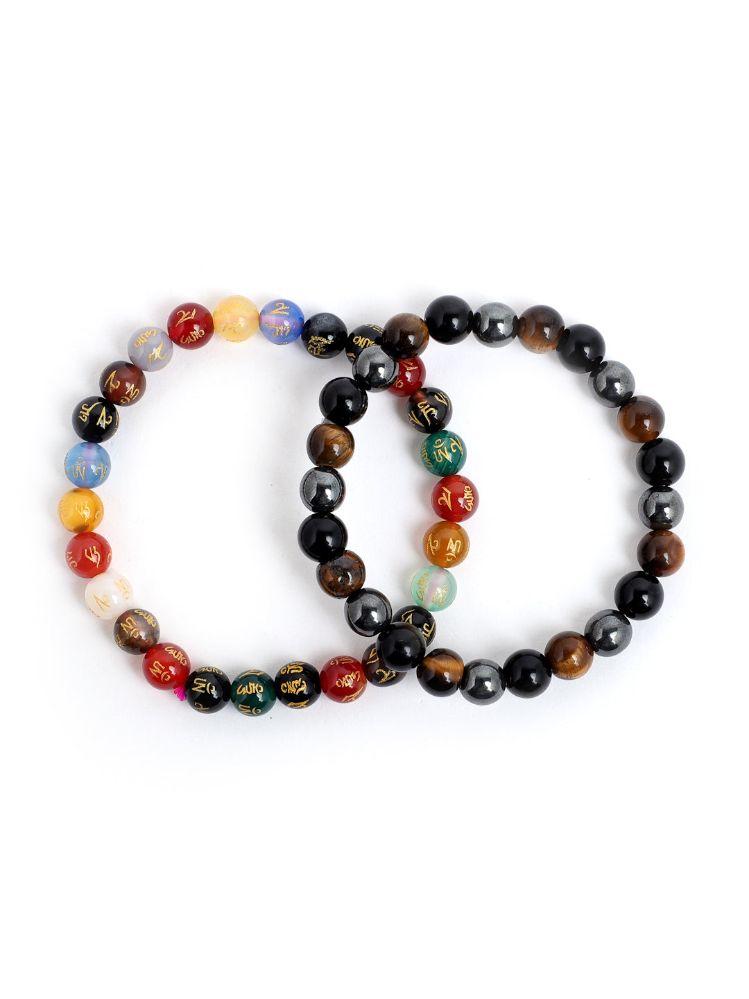 Combo Of Triple Action And Om Mani Multi Semi Precious Stone Bracelet