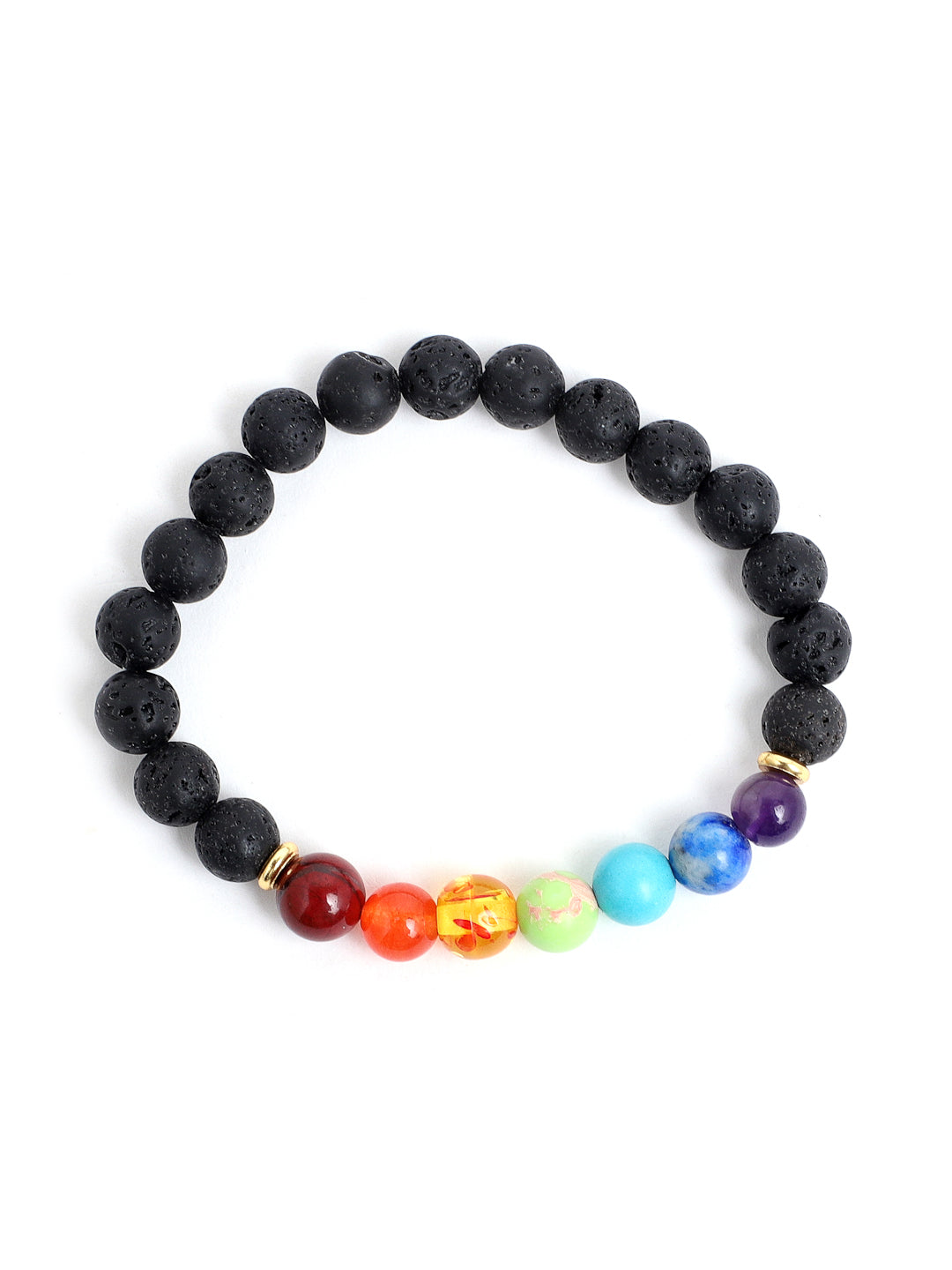 Combo Of Green Aventurine And Lawa Seven Chakra Semi Precious Stone Bracelet