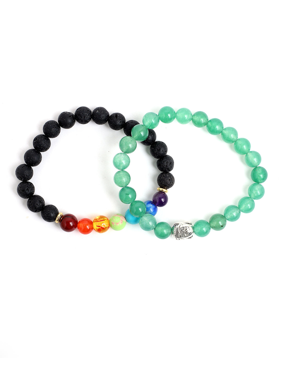 Combo Of Green Aventurine And Lawa Seven Chakra Semi Precious Stone Bracelet