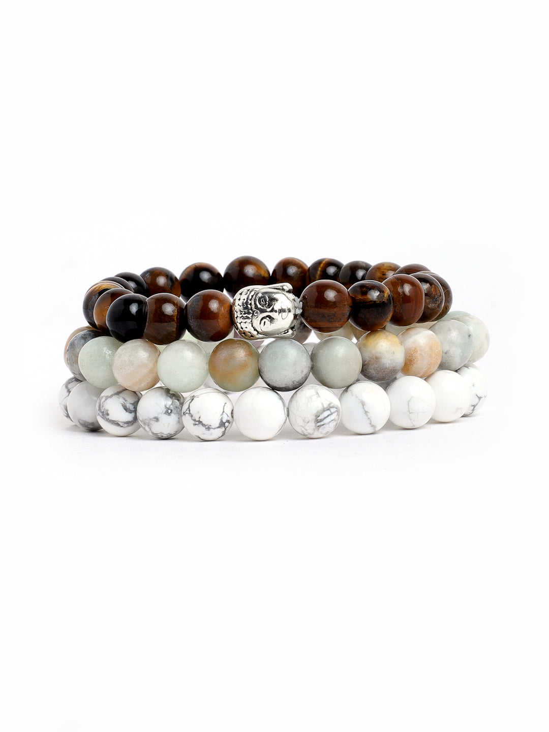 Combo Of Howlite ,Amazonite And Tiger Eye Semi Precious Stone Bracelet