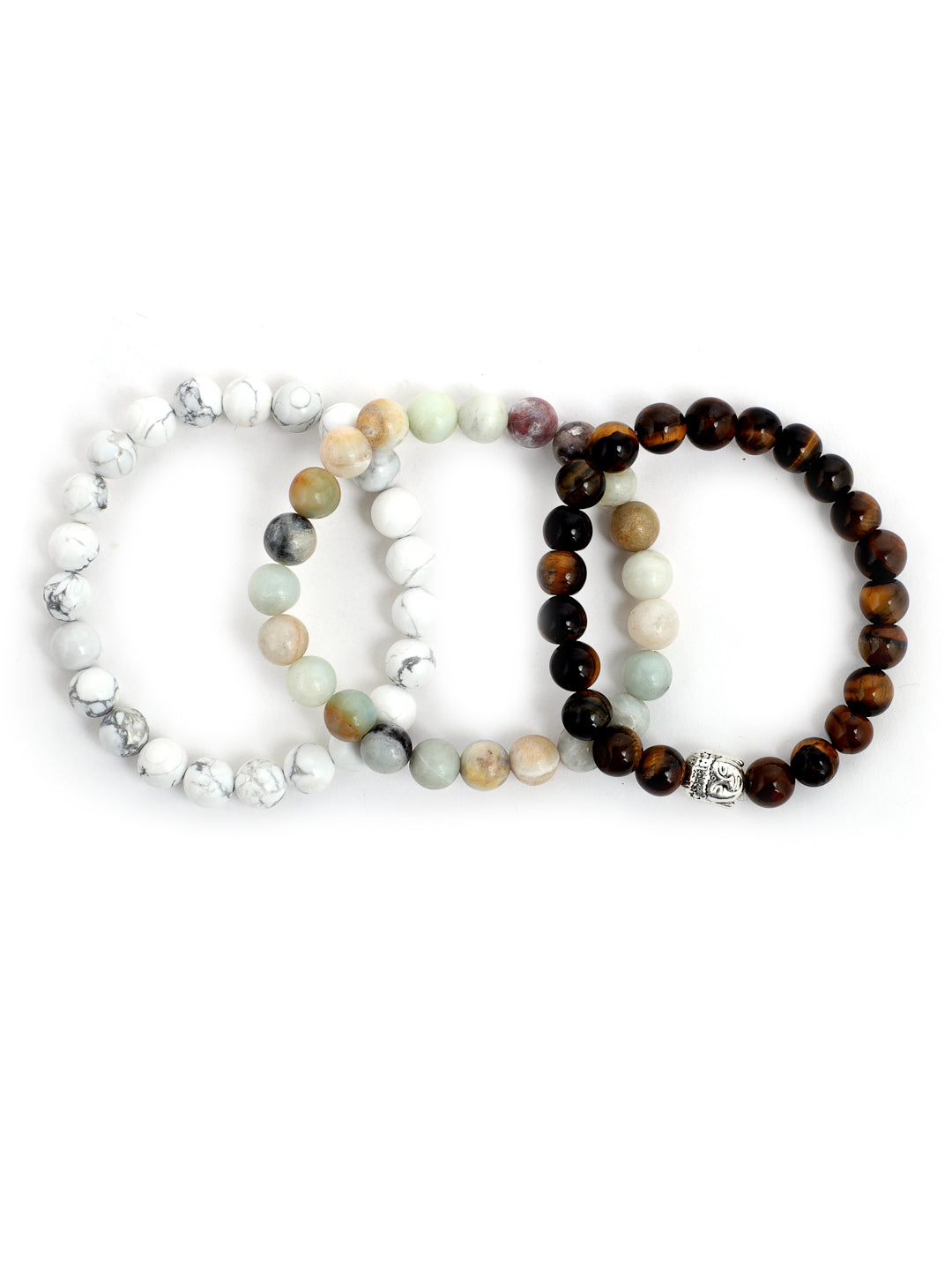 Combo Of Howlite ,Amazonite And Tiger Eye Semi Precious Stone Bracelet