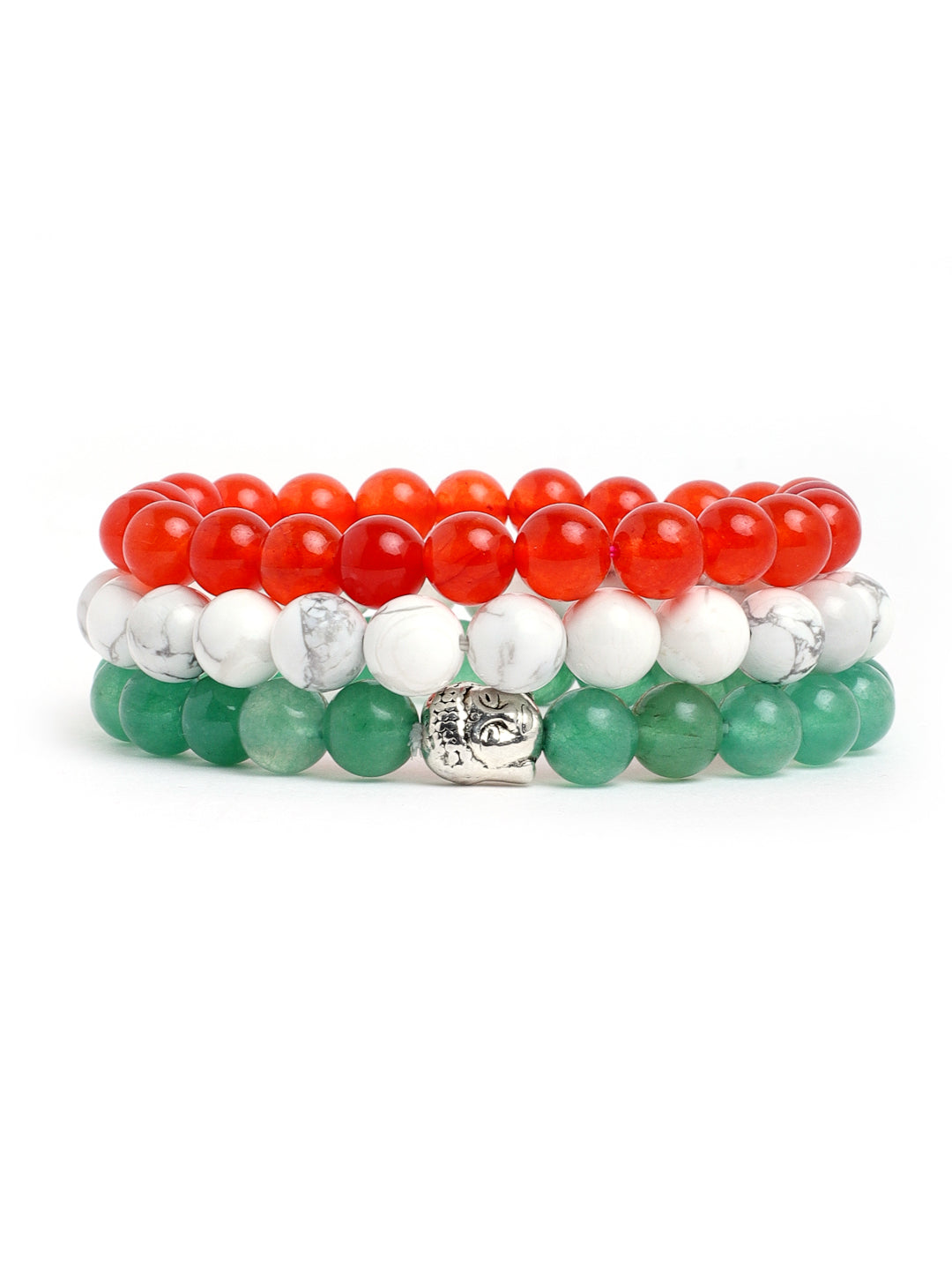 Tricolor Combo Of Green Aventurine,Howlite And Carnelian Semi Precious Stone Bracelet