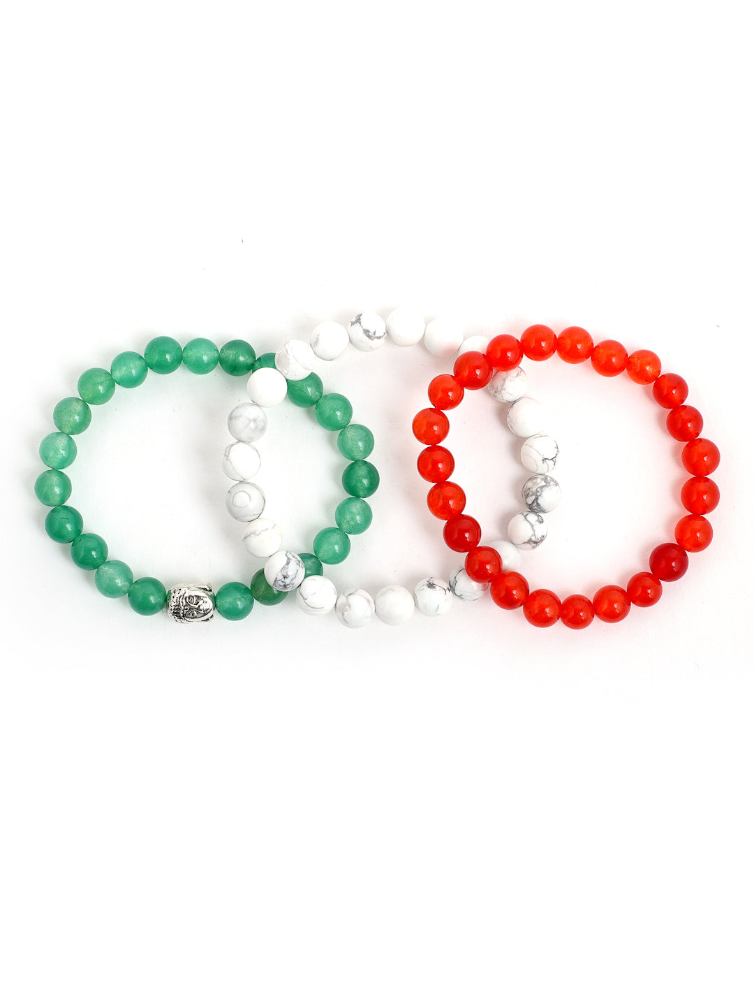 Tricolor Combo Of Green Aventurine,Howlite And Carnelian Semi Precious Stone Bracelet