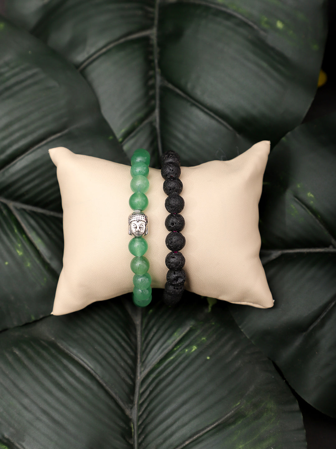 Combo Of Green Aventurine And Lawa Semi Precious Stone Bracelet