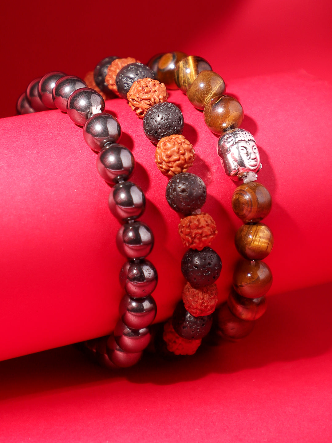 Combo Of Lawa Rudraksh ,Hemetite And Tiger Eye Semi Precious Stone Bracelet