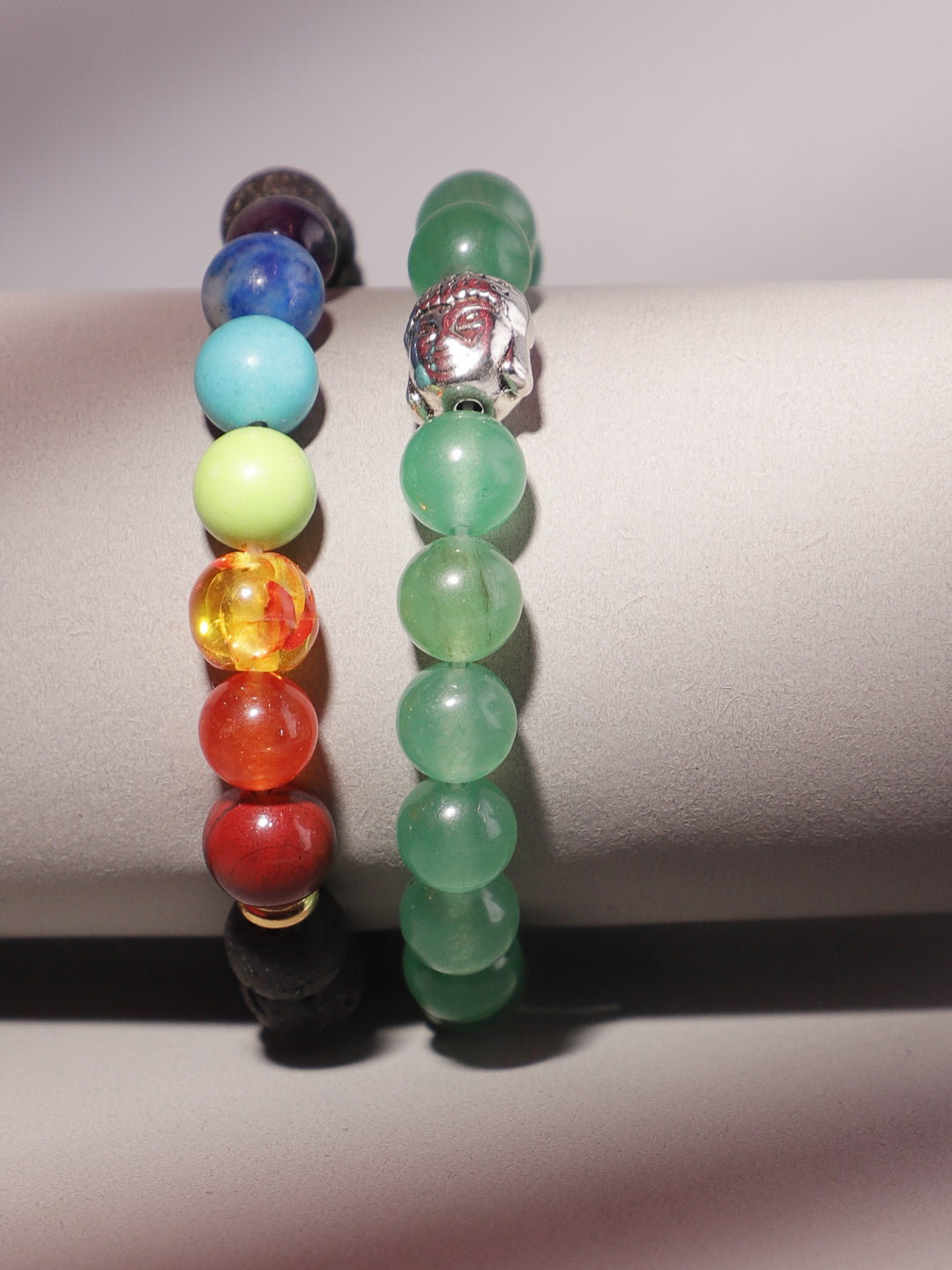 Combo Of Green Aventurine And Lawa Seven Chakra Semi Precious Stone Bracelet