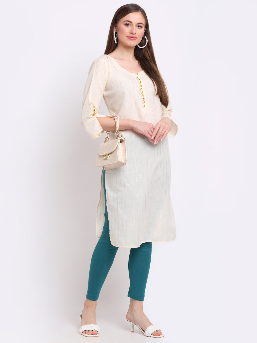 Turquoise Blue Woolen Ankle-Length Legging