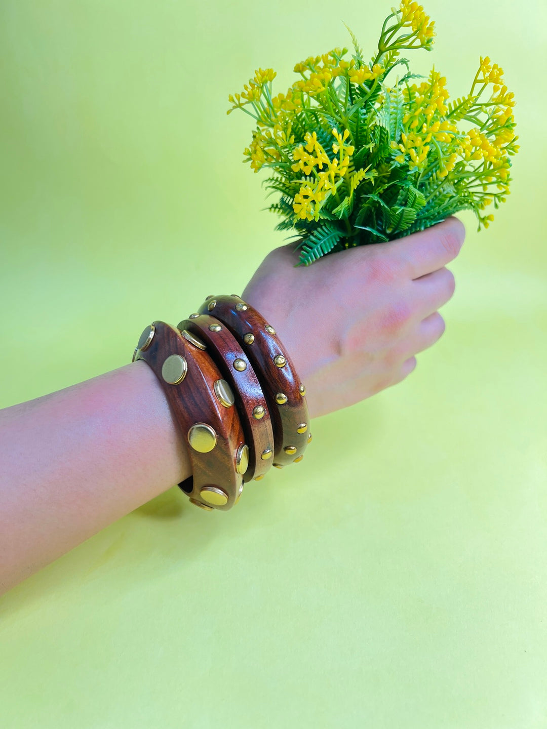 Brass & Bark Wooden Bangles-Set of 3