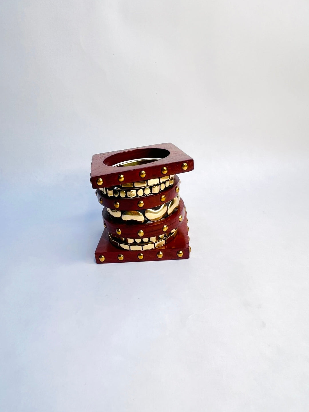Shagna Wooden & Brass Bangles-Set of 9