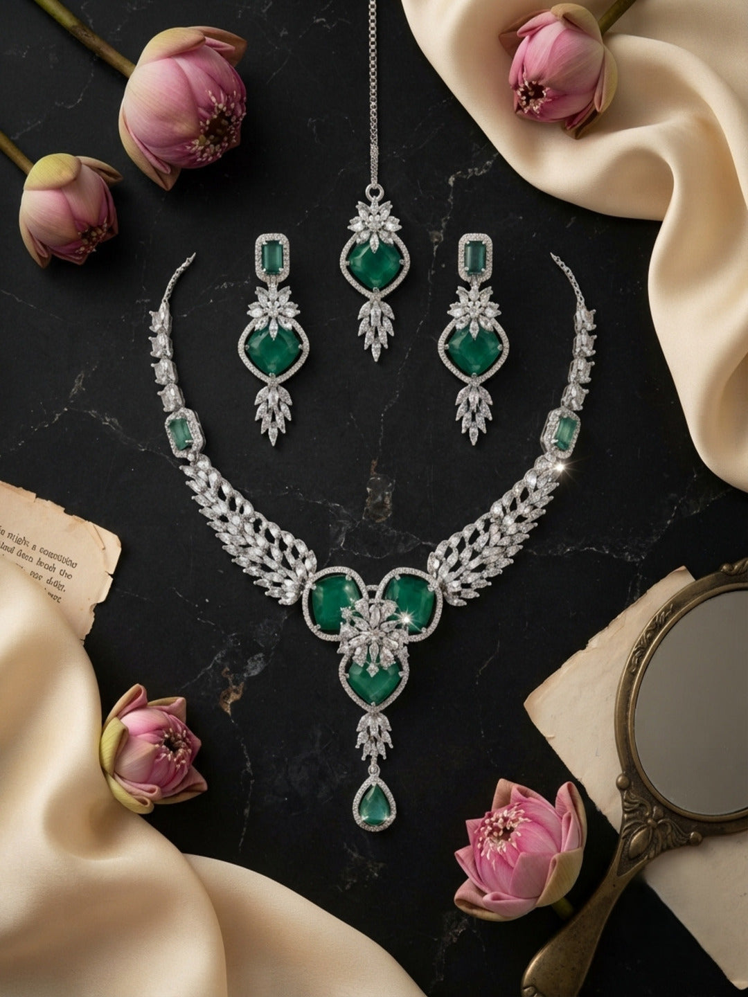 Minty Garden Jewellery Set with Mangtika