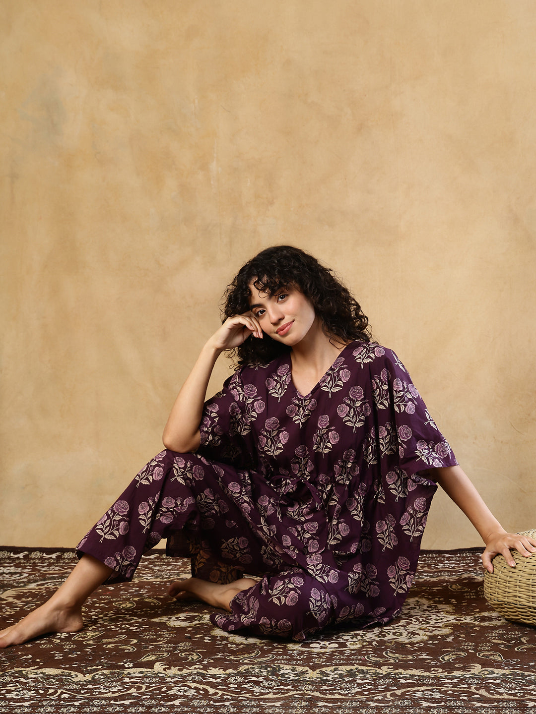 Kokum Booti Cotton Kaftan Set