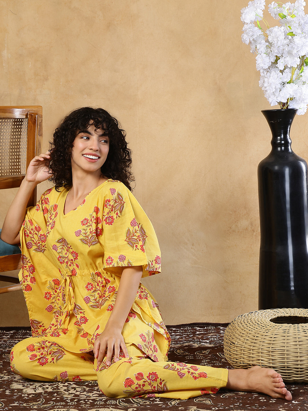 Genda Phool Cotton Kaftan Set